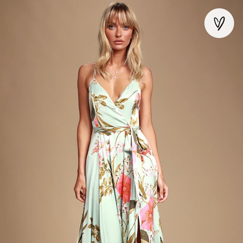 Lulus Still the One Sage Green Floral Print Maxi Dress